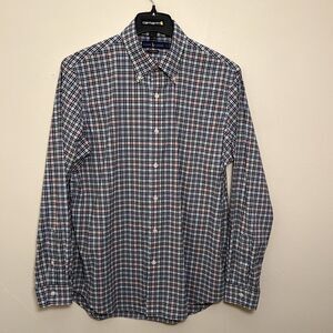 RALPH LAUREN Blue Label Performance Long Sleeve Button Down Plaid Shirt, Navy- L